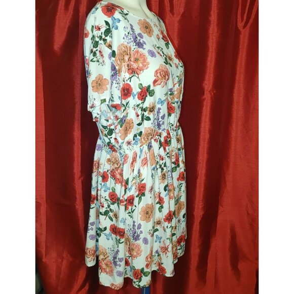 Large Bady Doll  Dress Crew Neck Wwhite Floral Ruffle Short Viscose Rayon - Picture 3 of 7